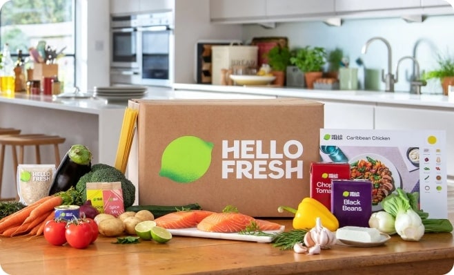 hello fresh box in kitchen