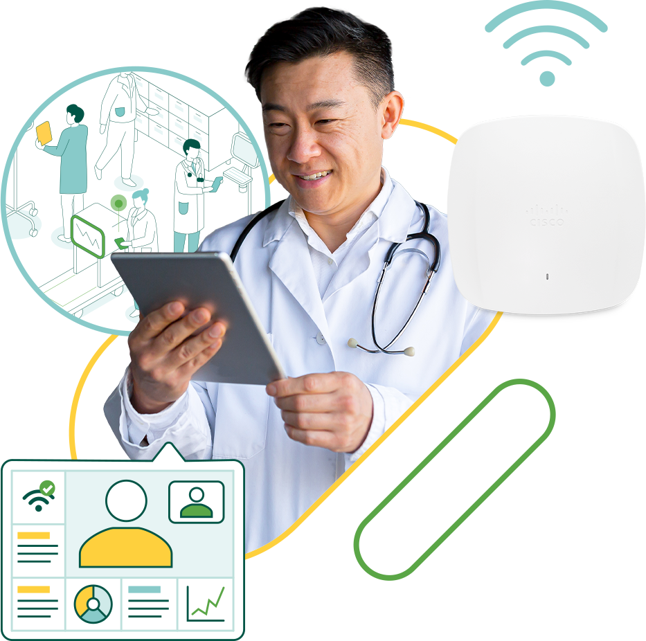general practitioner with stethoscope looking at a tablet computer